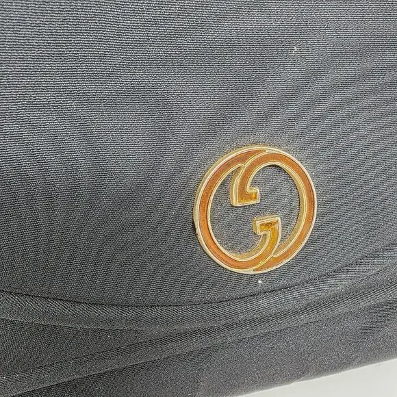 Vintage 70s Gucci Blondie GG Canvas Purse Clutch Brass Chain Made in Italy Black - Picture 3 of 14